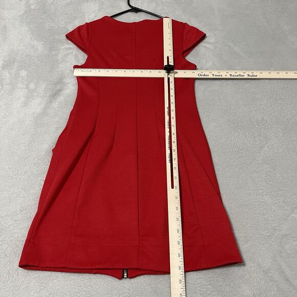 Lila Rose A Line Shift Dress Womens Size 5.5 Red Cap Sleeve Round Neck Front Zip - Picture 5 of 9